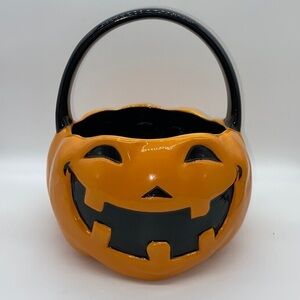 Halloween Pumpkin Jack-o-lantern Ceramic Candy Bowl Handle Target Rare 2008